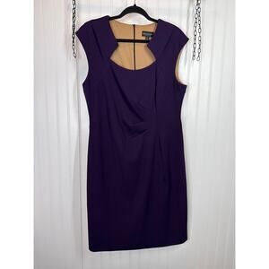 Connected Apparel Horseshoe Neck Side Tuck Sheath Dress Purple Midi Career Sz 18